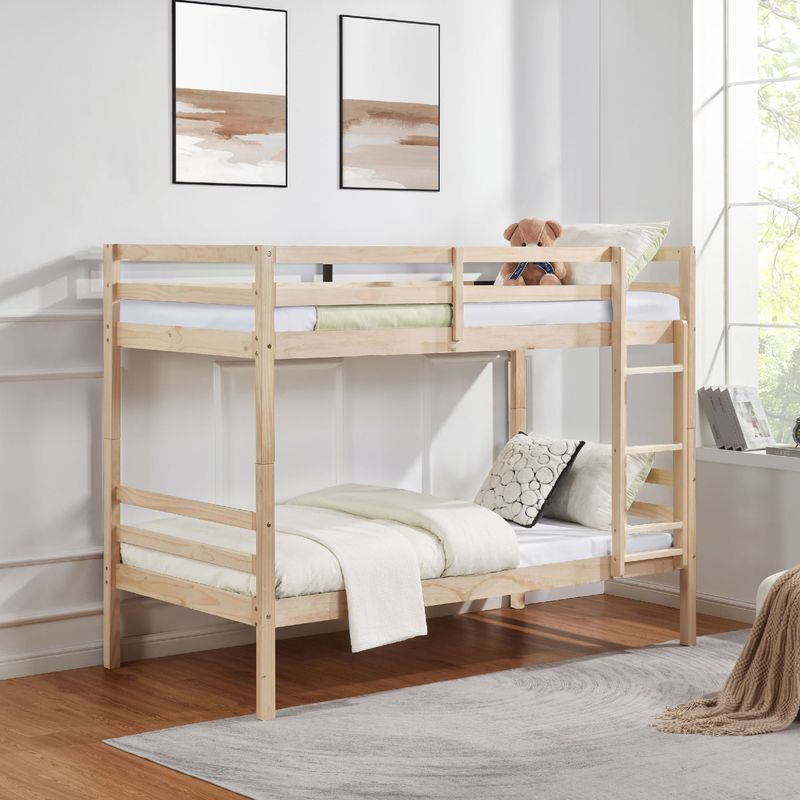 Twin Over Twin Bunk Bed With Ladder,Wooden Bunk Bed With High Guardrail And Ladder For Kids, Teens, Dorm Rooms, And Guest Rooms,No Box Spring Needed,White_voghion.com