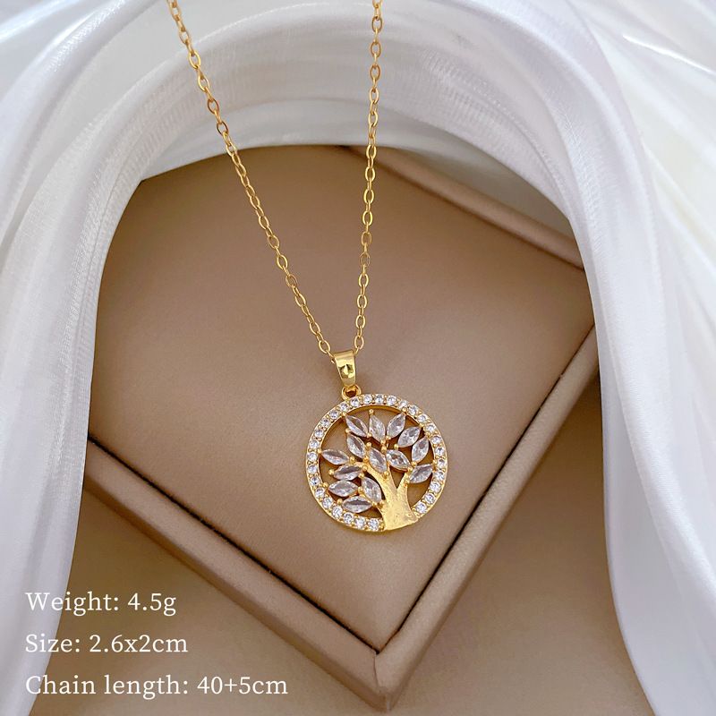 [Titanium Steel] Circular Life Tree, Light Luxury Temperament, Gorgeous Full Diamond Necklace, Versatile For Women,_voghion.com