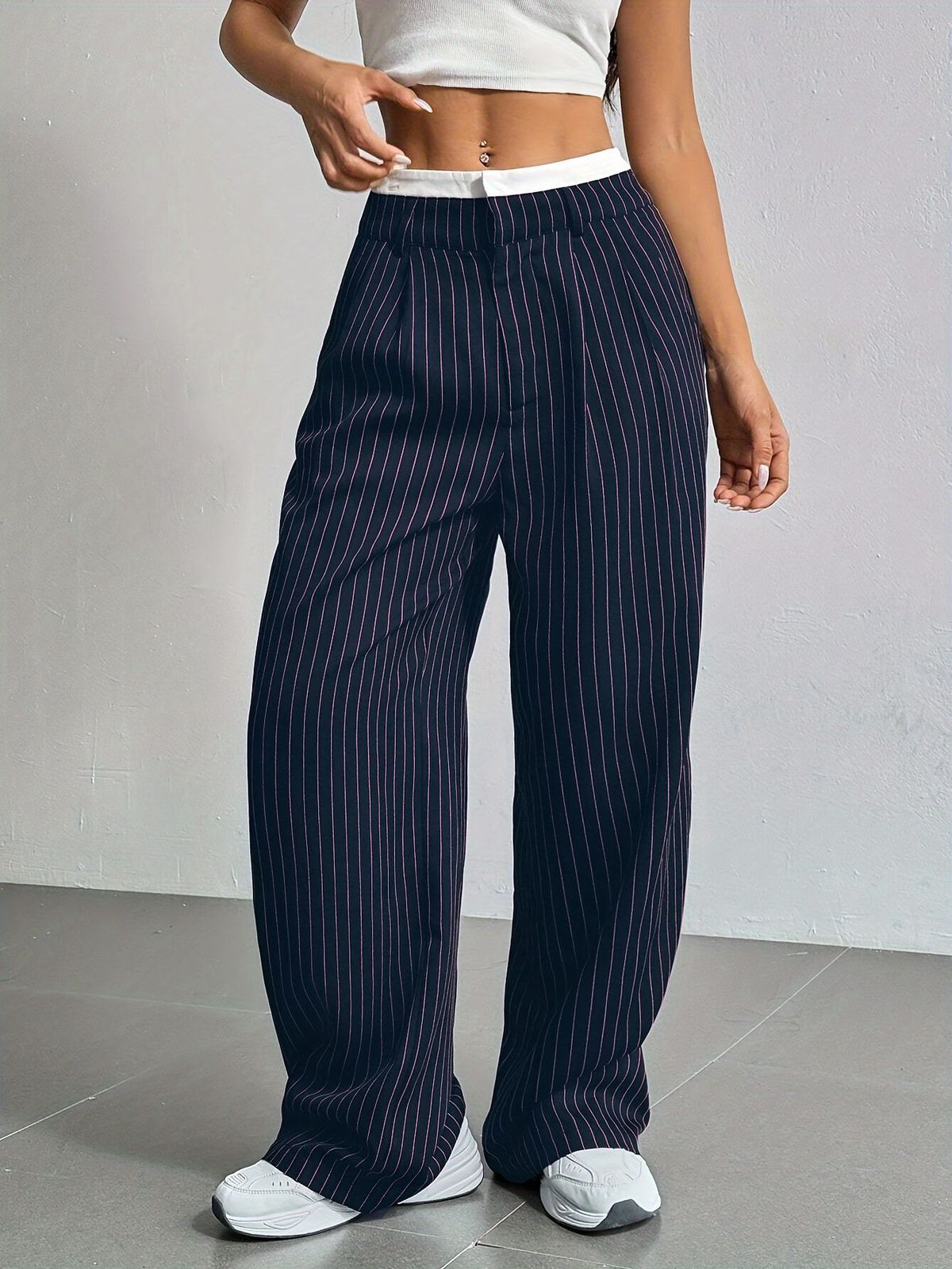 Women's Clothing Spring And Summer New High Waist Splicing Simple Drape Straight Straight Trousers_voghion.com