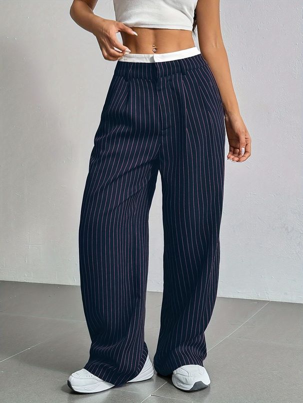 Women's Clothing Spring And Summer New High Waist Splicing Simple Drape Straight Straight Trousers_voghion.com