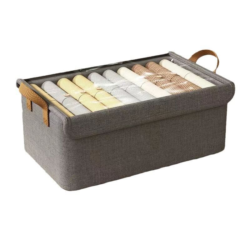 Foldable Clothes Storage Box With Lid Household Fabric Pants Storage Box Thickened Wardrobe Clothes Storage Basket_voghion.com