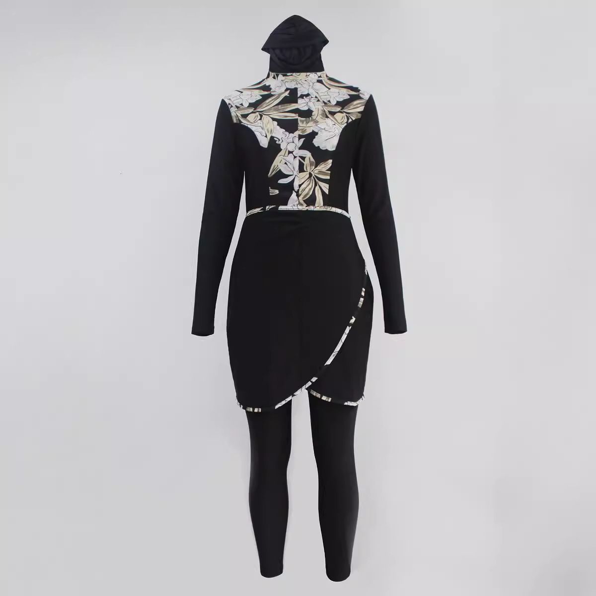 Women's Clothing Blocking Top Pants Hat Three Piece Swimsuit Full Cover Sunscreen Conservative Diving Swimsuit_voghion.com