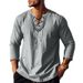 Unbeatable Quality 2025 Spring Autumn New Loose Solid Color Drawstring Long Sleeve Cotton And Stand Collar Men's Shirt_voghion.com