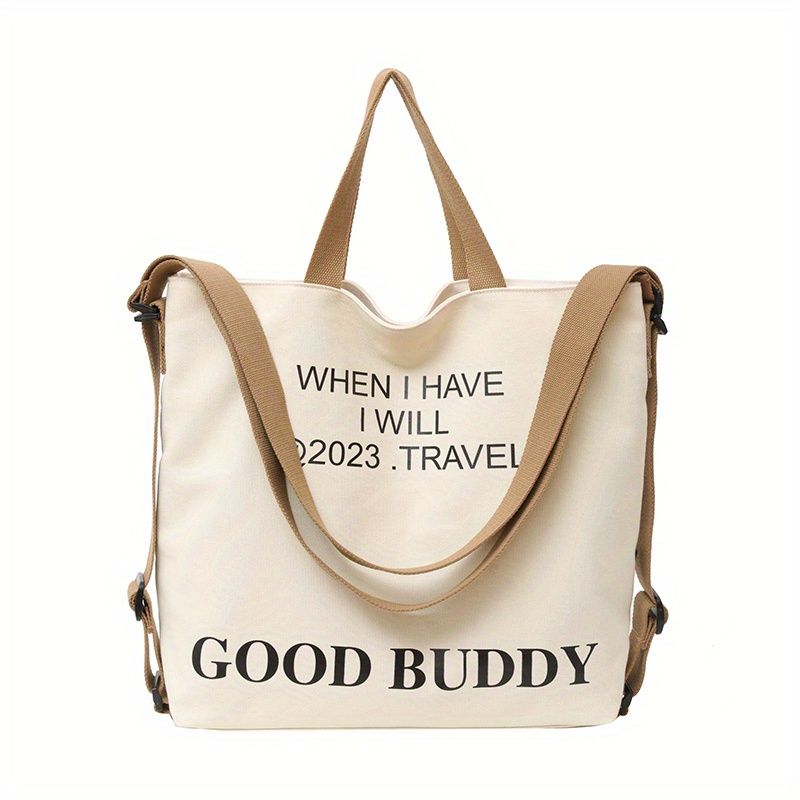Plátěná taška v retro stylu, crossbody taška s potiskem písmen, studentský školní batoh s překlápěcím popruhem_voghion.com