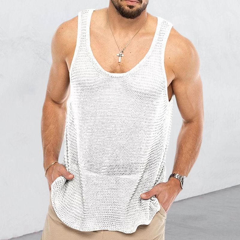 Vara nouă pentru bărbați, culoare solidă, vrac, fără mâneci, tricotaje din lână respirabil, sport, maiou SY0025_voghion.com
