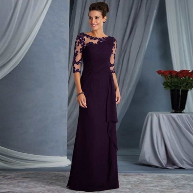 Damenbekleidung Langes, durchsichtiges Spitzenkleid mit Rundhalsausschnitt und mittellangen Ärmeln, Hochzeitskleid, exklusiver neuer Stil_voghion.com
