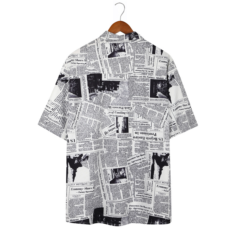 Camicia da uomo a maniche corte ampia con stampa di personalità, casual con risvolto_voghion.com