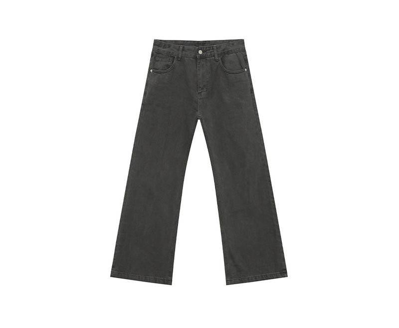 EF JEANS | 2025 Spring New Korean Version Slim-fit Slightly Pulled Solid-color Trousers Black And Gray Washed Jeans For Men And Women_voghion.com