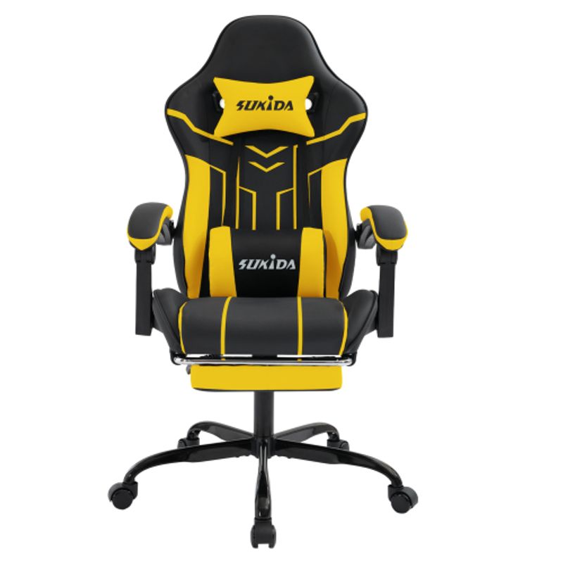 Gaming Stuhl Computerstuhl Ergonomischer Gaming Chair Mit Fußstütze Bürostuhl Ergonomischer Computerstuhl Mit Lendenwirbelstütze Blackgiallo_voghion.com