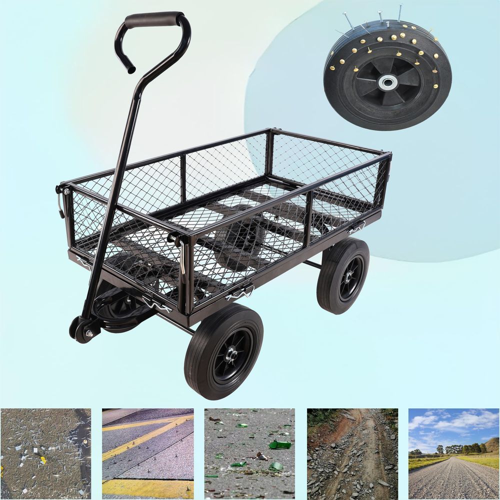 (Black Solid Wheels Wagon Cart) Solid Wheels Tools Cart Wagon Cart Garden Cart Trucks Make It Easier To Transport Firewood_voghion.com