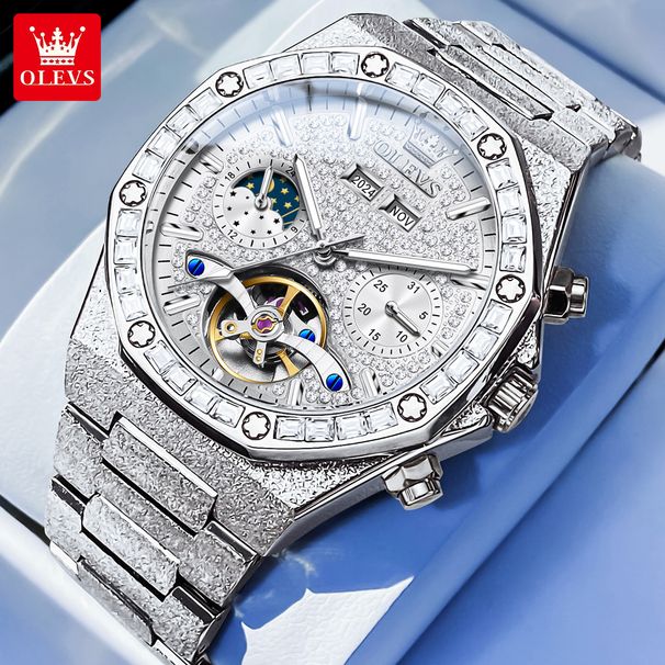 OLEVS 9805 Tourbillon Men Watch High End Luxury Diamond Dial Men Mechanical Watch Calendar Moon Phase Original Automatic Watch_voghion.com