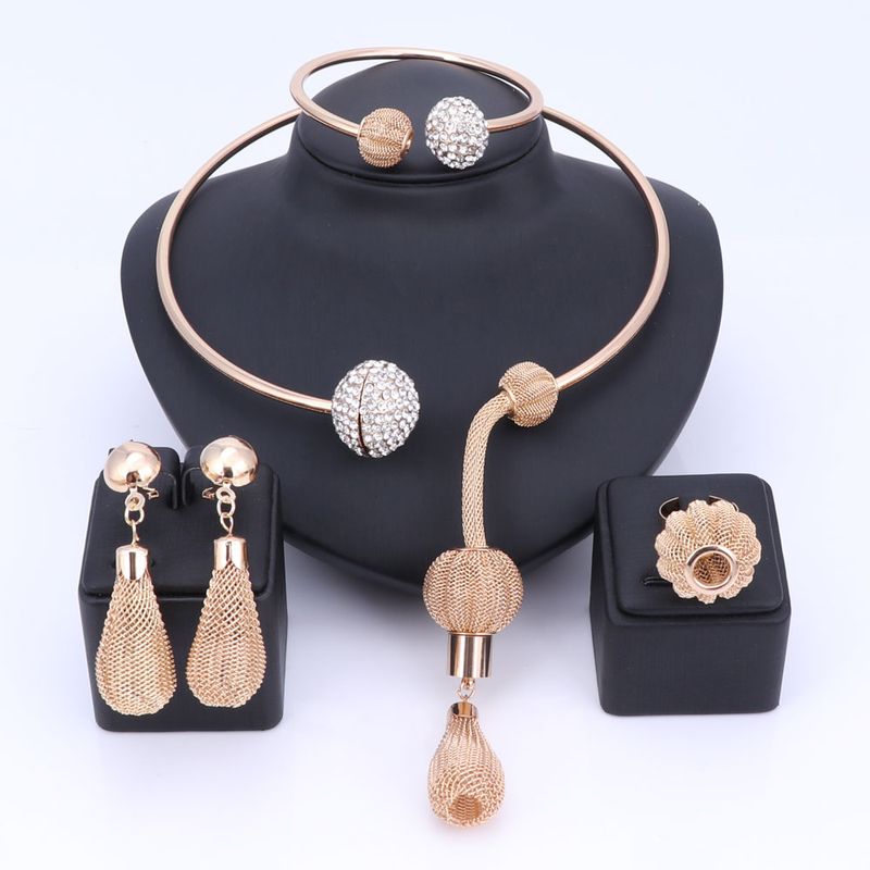 Seturi de bijuterii cu cristal de culoare aurie Dubai pentru femei, colier cu pandantiv african, cercei, brățară, inele, accesorii pentru rochii de petrecere_voghion.com