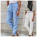 hot selling Summer for Women Cotton Linen High Waist Elastic Casual Trousers Streetwear Solid Female Clothes 2024 Pencil Pants_voghion.com