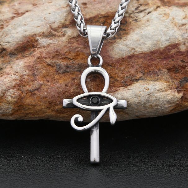 Collana con ciondolo a croce Ankh in acciaio inossidabile con occhio di Horus in titanio personalizzato, antica egizia_voghion.com
