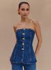 Women's Denim Tube Top - Sleeveless Metal Button Corset Vest Sexy Stretch Crop Top For Spring & Summer_voghion.com