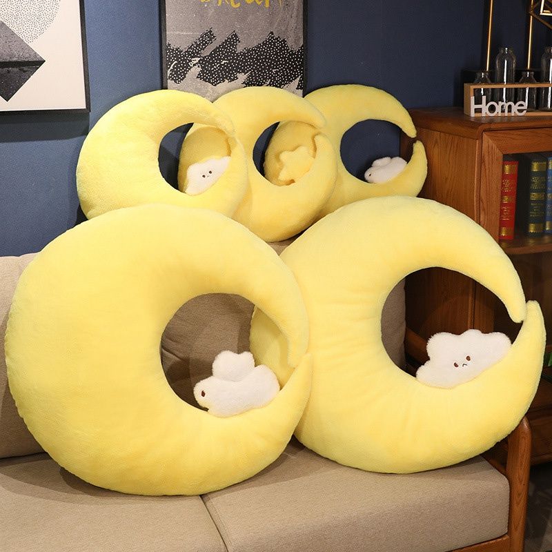 Coussin en peluche Lune et étoile de dessin animé mignon pour filles_voghion.com