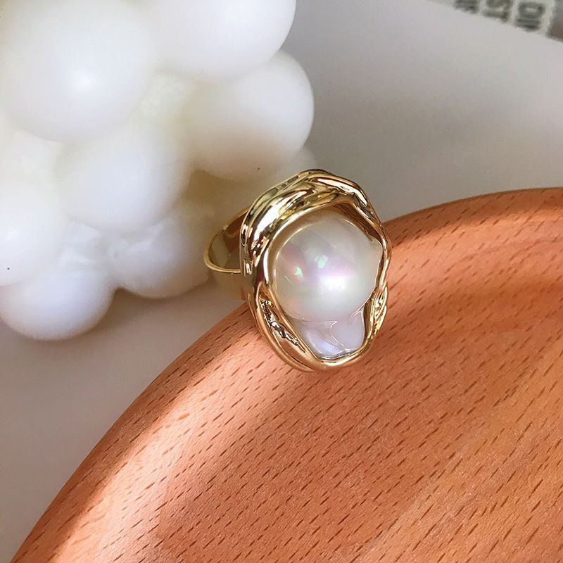 Baroque Irregular Freshwater Pearl Open French Advanced Sense Index Finger Light Luxury Ring Handpiece_voghion.com