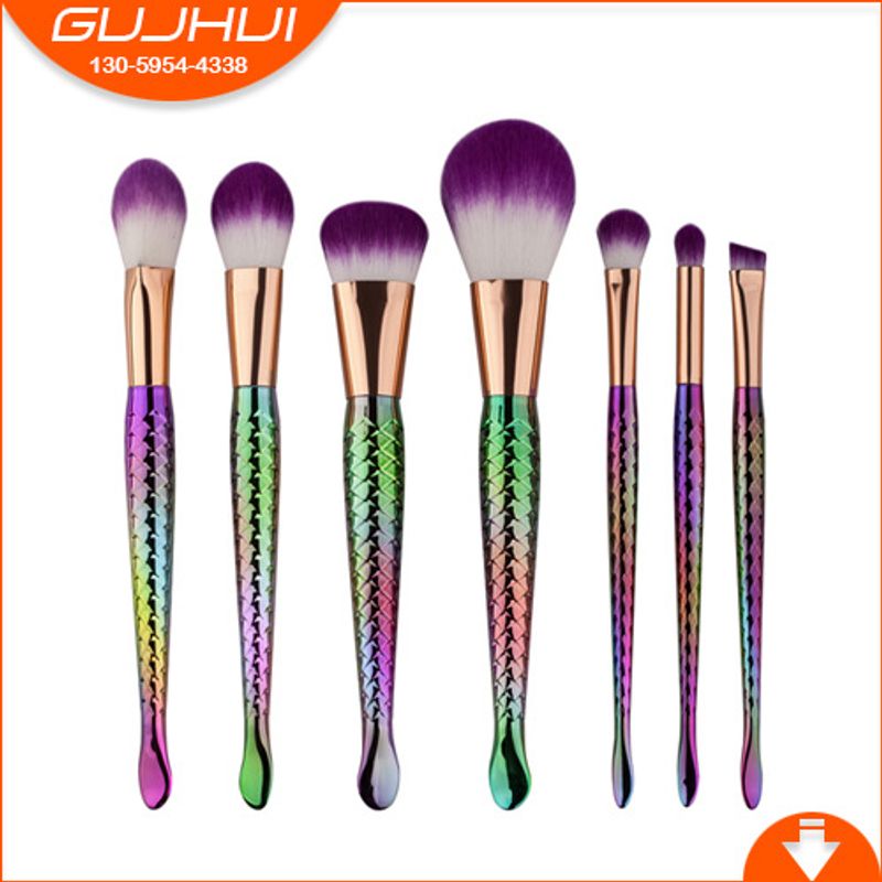Set di pennelli per trucco a sirena da 7 pezzi Set di strumenti per trucco a spirale colorata GUJHUI Yuncai_voghion.com
