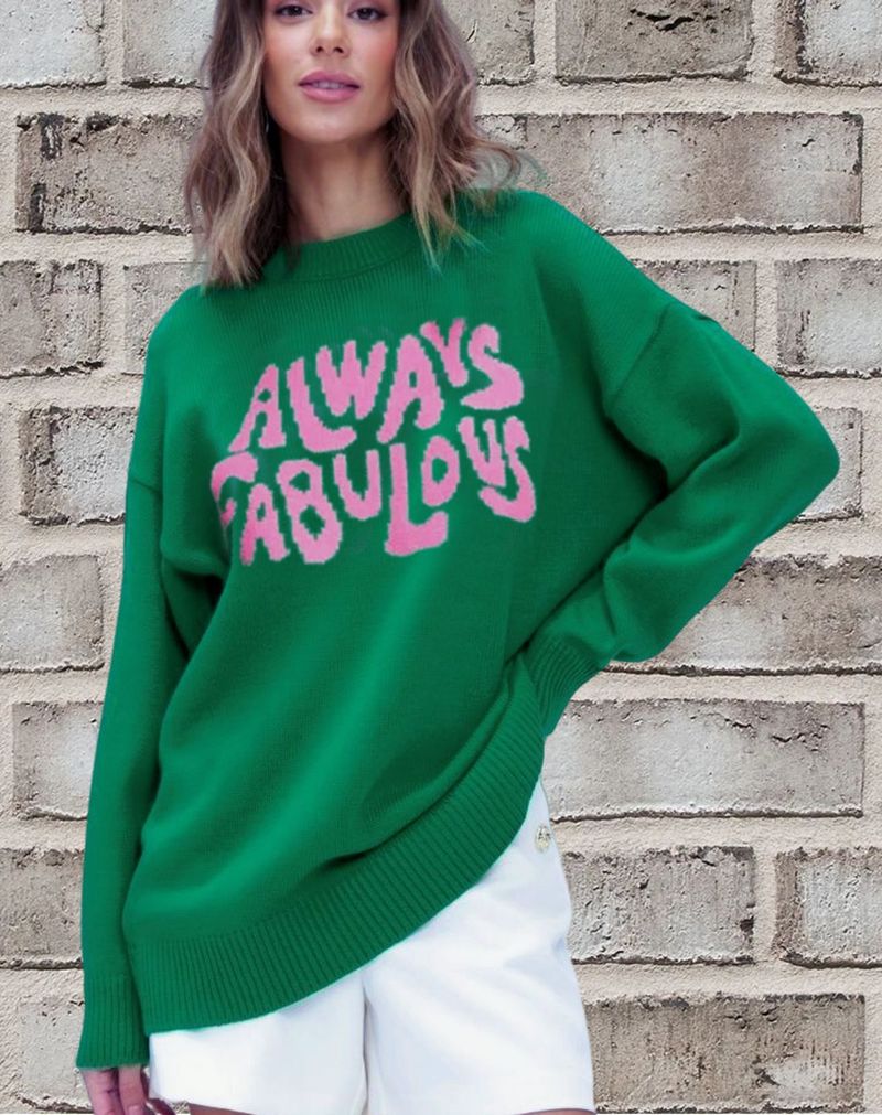 Neue 2024 Herbst/Winter Rundhals Langarm Brief Muster Gestrickte Pullover frauen Hoodie IMMER_voghion.com