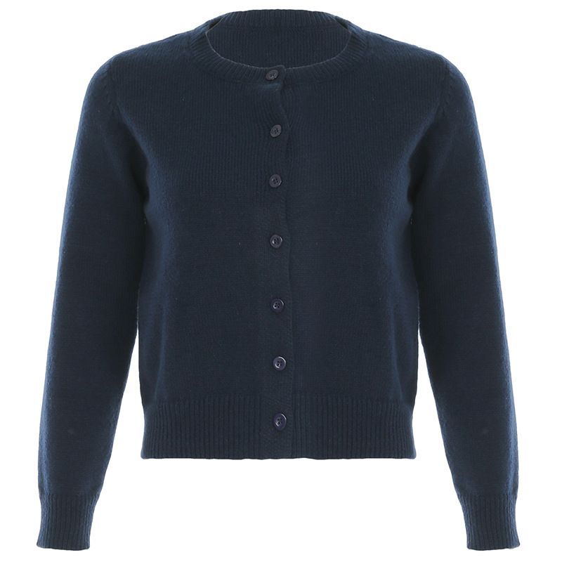 Cardigan in lana con scollo rotondo e bottoni, tinta unita, da donna, autunno e inverno, nuovo, casual, versatile, sottile e corto._voghion.com