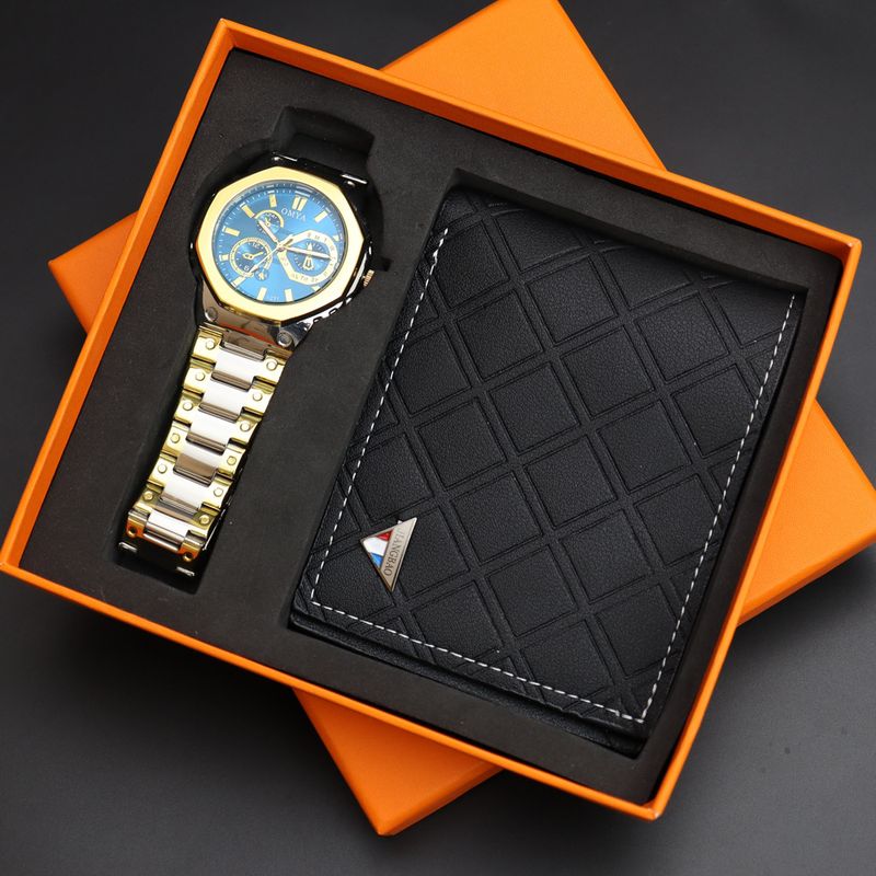 Waterproof Men's Watch Wallet Gift Box Set Calendar Quartz Watch Bracelet Stainless Steel Strap_voghion.com