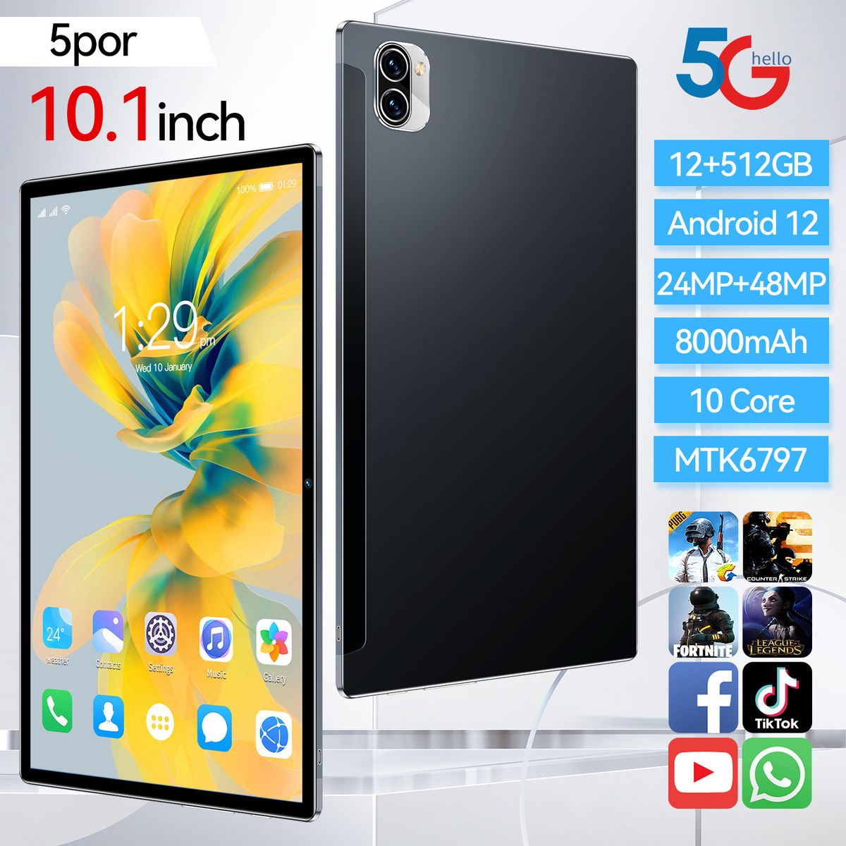 High-Definition-Kamera 10,1-Zoll-IPS-Bildschirm 5pro Karte Dual-Standby-Tablet-Computer_voghion.com