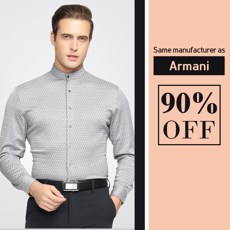 Camicia da uomo a maniche lunghe da uomo casual con colletto alla coreana con stampa retrò alla moda_voghion.com
