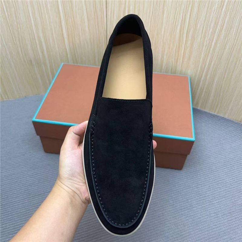 LP Slip-On-Loafer aus echtem Leder, 25 neue, lässige Mokassins aus Rindsleder mit weißer Sohle, dunkelblau_voghion.com