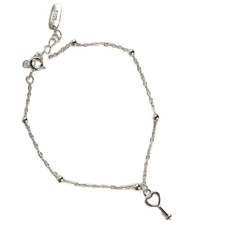 Braccialetto alla moda e semplice in argento puro stile coreano con chiave a forma di cuore e nicchia versatile_voghion.com