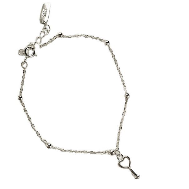 Braccialetto alla moda e semplice in argento puro stile coreano con chiave a forma di cuore e nicchia versatile_voghion.com