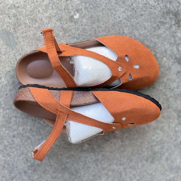 Nye damesko til foråret, plus size rund tå matteret ruskind flad hæl ensfarvet spænde bagpå tomme casual_voghion.com