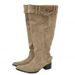Damen-Ankle-Boots aus Wildleder mit spitzer Zehenpartie, Blockabsatz, schmaler Passform und Faltenrock_voghion.com