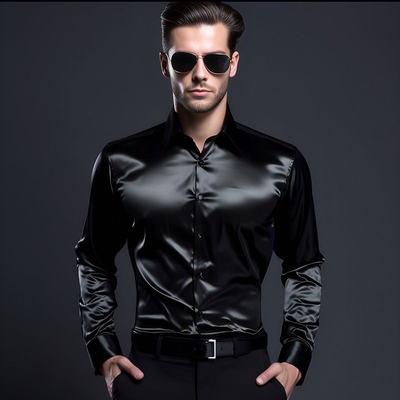 Herrenbekleidung Herren-Langarmhemd Mode-Nachtclub-Hemd mit hellem Gesicht Herren-Freizeithemd_voghion.com