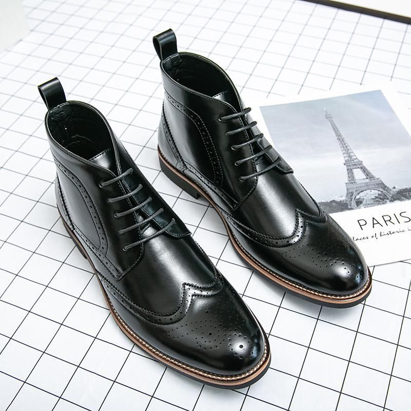 Bottines Chukka à lacets pour hommes, bottines décontractées Oxfords à bout d'aile, chaussures en cuir confortables_voghion.com