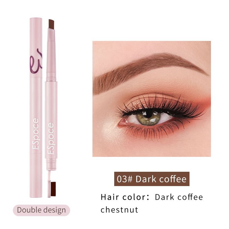Waterproof Smudge-Proof Double-Ended Triangle Automatic Eyebrow Pencil With Brush Dual-Purpose Long-Lasting Brow_voghion.com