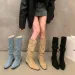 Womens knee high autumn and winter shoes fashionable womens sliding up folding low toe boots Botas De Mujer D81 241007_voghion.com