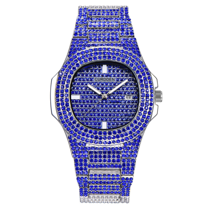 Montre à quartz de luxe pour homme avec date et diamants – Cadran carré tendance avec bracelet en acier inoxydable, résistante à l'eau, fonction calendrier (tailles 7 à 11)_voghion.com