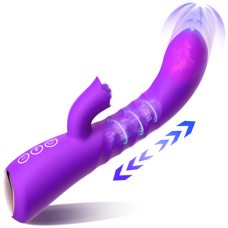 Thrusting Rabbit Vibrators For Women - G Spot Vibrator Sex Toys With 10 Vibrations & 10 Tongue Licking & 3 Telescopic Modes & Heating Function, Adult_voghion.com