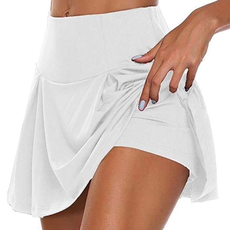 Women's basic summer women's solid color fake two-piece leggings skirt_voghion.com