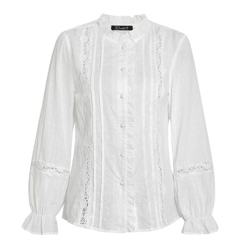 Women's Clothing Long Sleeve Slim Lace Patchwork Shirt For Women_voghion.com