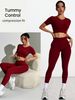 2pcs Women'S High-Waisted Tummy Control Leggings & Short Sleeve Top - Stretchy Cropped Athletic Pants With Elastic_voghion.com