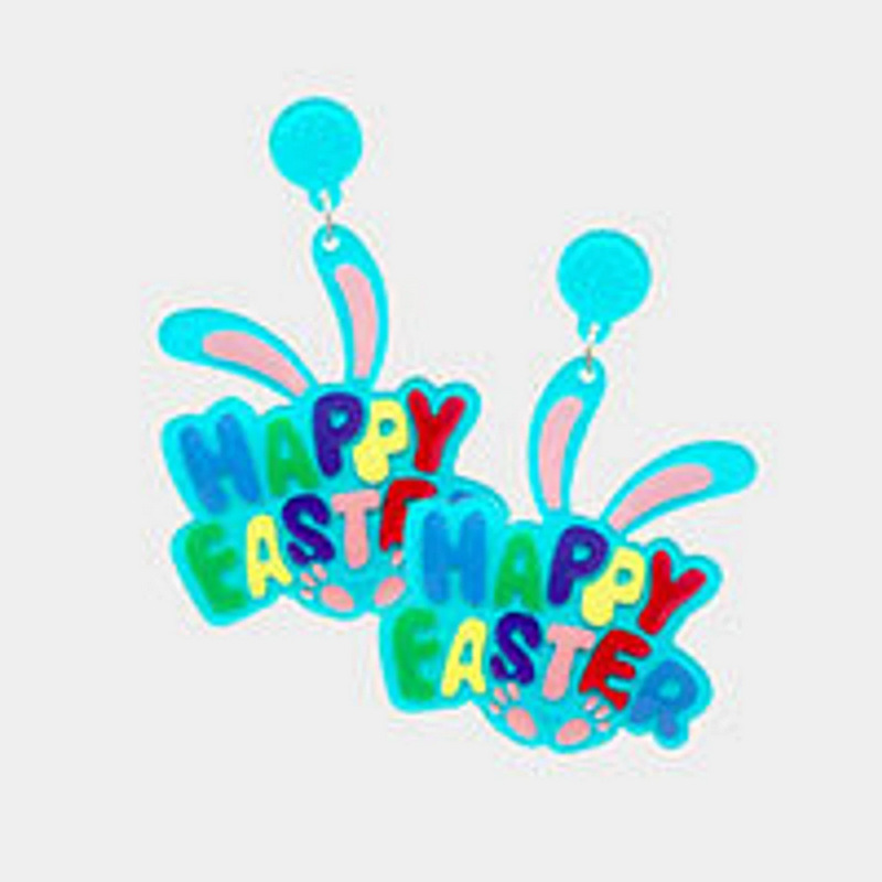Πασχαλινό HAPPY EASTER σκουλαρίκια με αυτιά κουνελιού, σήμα με κουμπί εύκολου έλξης, ταυτότητα, αξεσουάρ με κλιπ αγκράφα_voghion.com