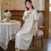 Short-Sleeved Nightgown Women's Summer Cotton Palace Style Elegant Lace Princess Pajamas Loose Large Size Soft Outwear Home Clothes_voghion.com