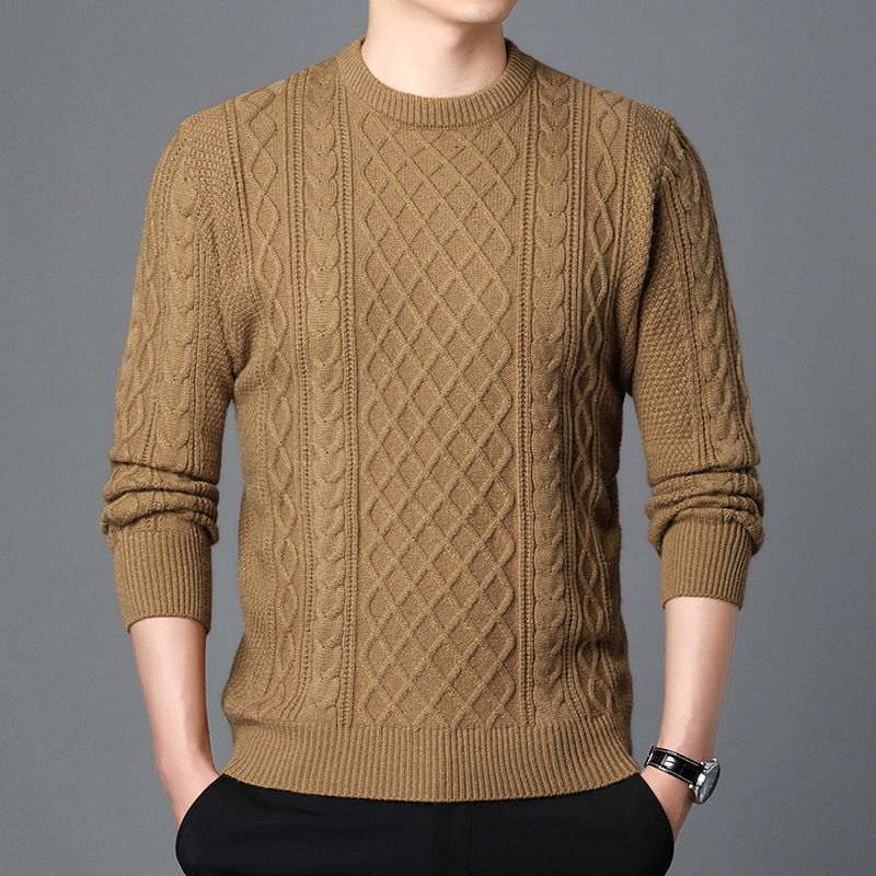 Roupas masculinas Twist tecido suéter gola redonda suéter interno masculino suéter com fundo grosso suéter moderno pulôver_voghion.com