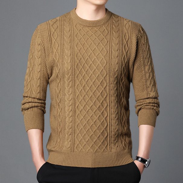 Roupas masculinas Twist tecido suéter gola redonda suéter interno masculino suéter com fundo grosso suéter moderno pulôver_voghion.com