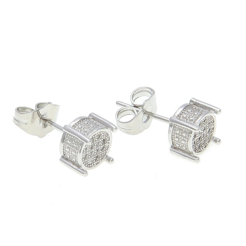 Orecchini a bottone micro-incastonati in zirconi Hip Hop per uomo e donna, design geometrico a cerchio, opzioni K in oro e bianco. Orecchini rotondi micro-incastonati in zirconi._voghion.com