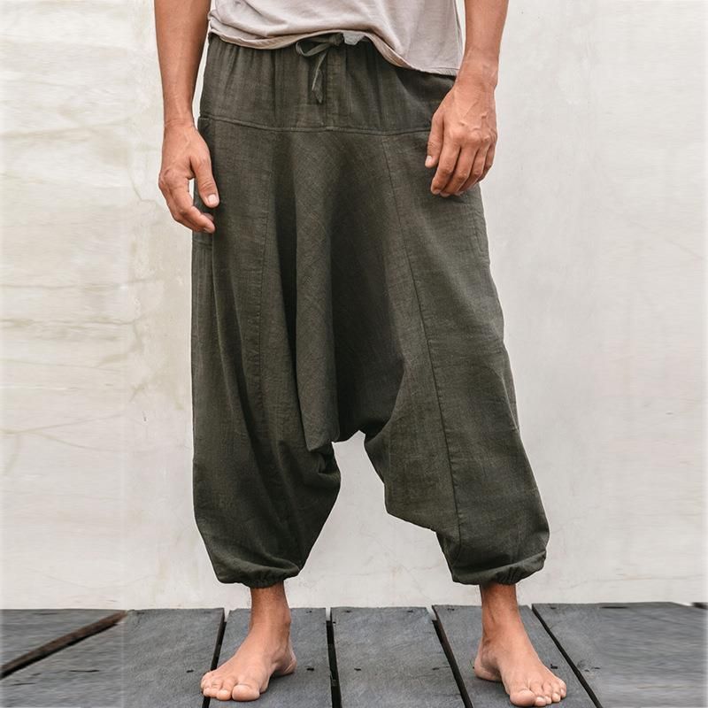 Abbigliamento da uomo Pantaloni di canapa di cotone pantaloni casual semplici pantaloni casual a gamba larga pantaloni larghi pantaloni da yoga pantaloni da yoga di grandi dimensioni a nove punte da uomo_voghion.com