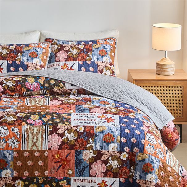 Quilted Bedspread Set,Soft Microfibe Bed Cover+Pillowcase,American Flower Patchwork,Mattress Topper Sheet King Cama Solt_voghion.com
