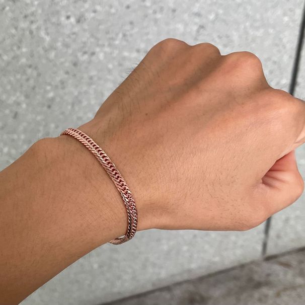 Light Luxury Xiping Heavy Craft Rose Gold Color Horsewhip Cuban Chain Couple Bracelet Simple High Appearance_voghion.com