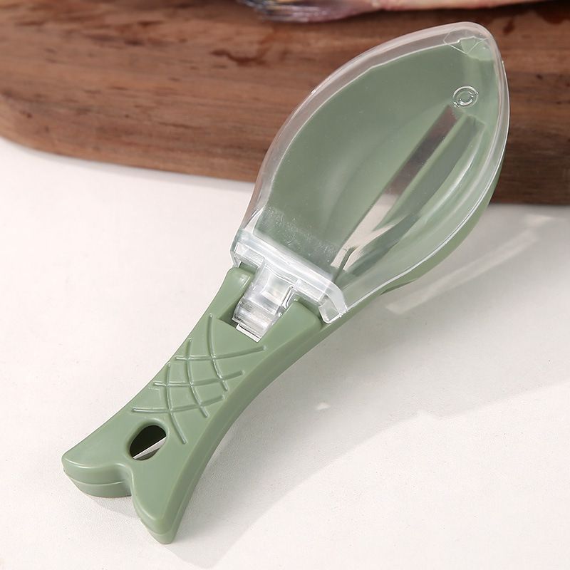 Manual Scraper With Cover, Fish Scale Remover For Home Kitchen, Non-Slip Tool, No Hand Injury, Splash-Proof_voghion.com